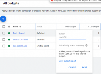 Budget partagé des annonces Google